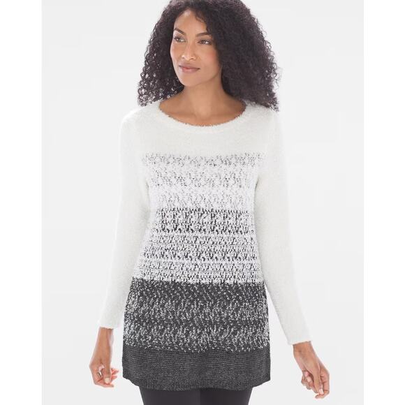 Soma Woven Ombré Stripes Textured Knit Pullover Sweater Women Size L White Black - Picture 1 of 7